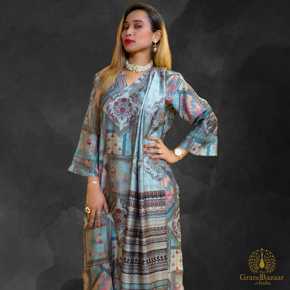 Grey kurti full set with block prints