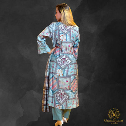 Grey kurti full set with block prints