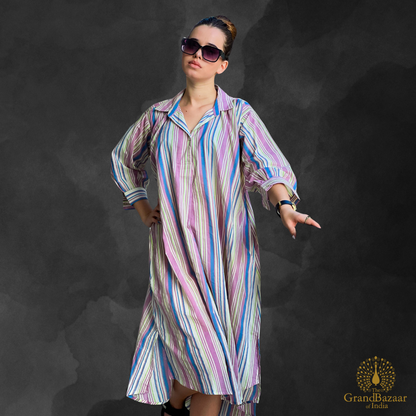 Multicolor Striped Cotton Shirt Dress (COTTON-DRESS-07-FEB26)