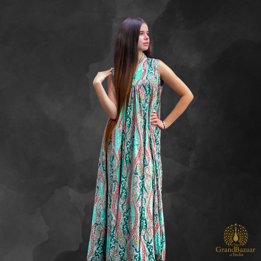 Emerald Paisley Cotton Free-Size Maxi Dress (COTTON-DRESS-01-2999-FEB26)