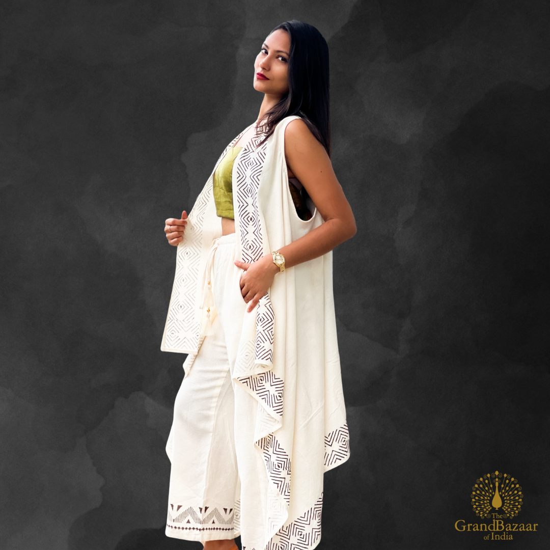 Women’s Cotton Three-Piece Co-Ord Set – Off White (CST-29-JL25)