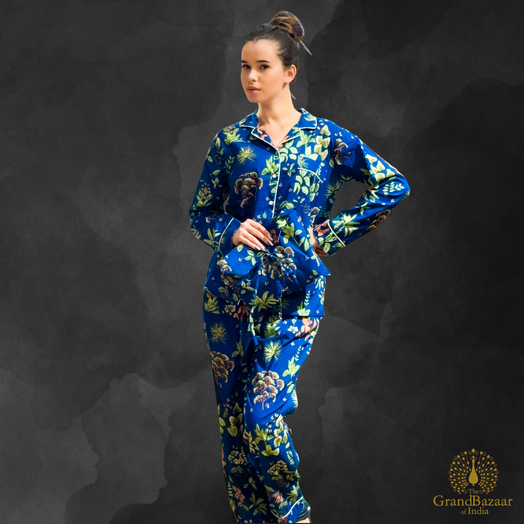 Royal Indigo Botanical Cotton Night Suit Set (NIGHT-SUIT-10-FEB26)