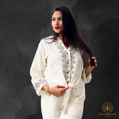 Women’s Cotton Embroidered Co-Ord Set – Off White (CST-28-JL25)