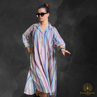 Multicolor Striped Cotton Shirt Dress (COTTON-DRESS-07-FEB26)