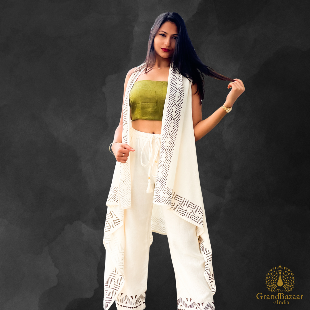 Women’s Cotton Three-Piece Co-Ord Set – Off White (CST-29-JL25)