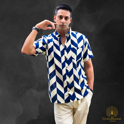Men’s Indigo Chevron Block Print (MSHIRT-HALF-32-FEB26)