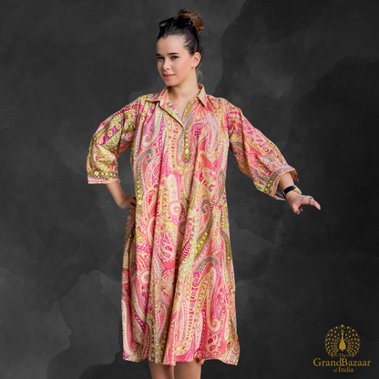 Pink Multi-Color Paisley Print Cotton Shirt Dress (COTTON-DRESS-05-FEB26)