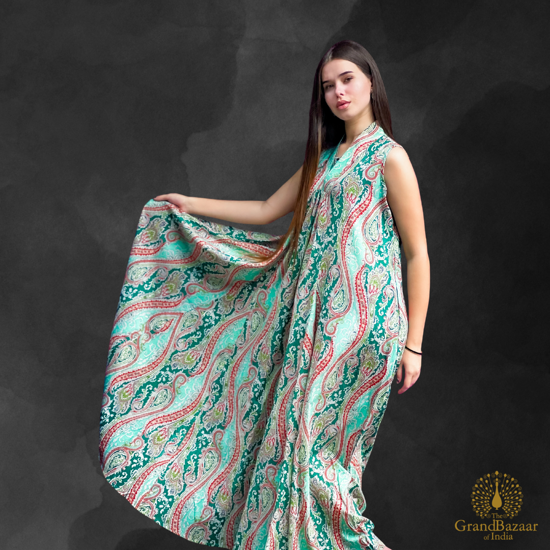 Emerald Paisley Cotton Free-Size Maxi Dress (COTTON-DRESS-01-2999-FEB26)