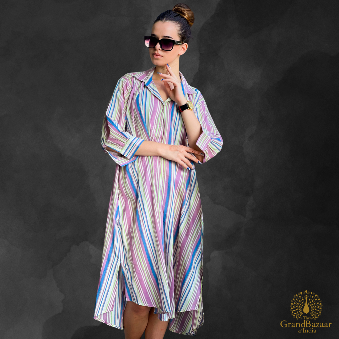 Multicolor Striped Cotton Shirt Dress (COTTON-DRESS-07-FEB26)