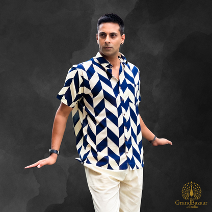 Men’s Indigo Chevron Block Print (MSHIRT-HALF-32-FEB26)