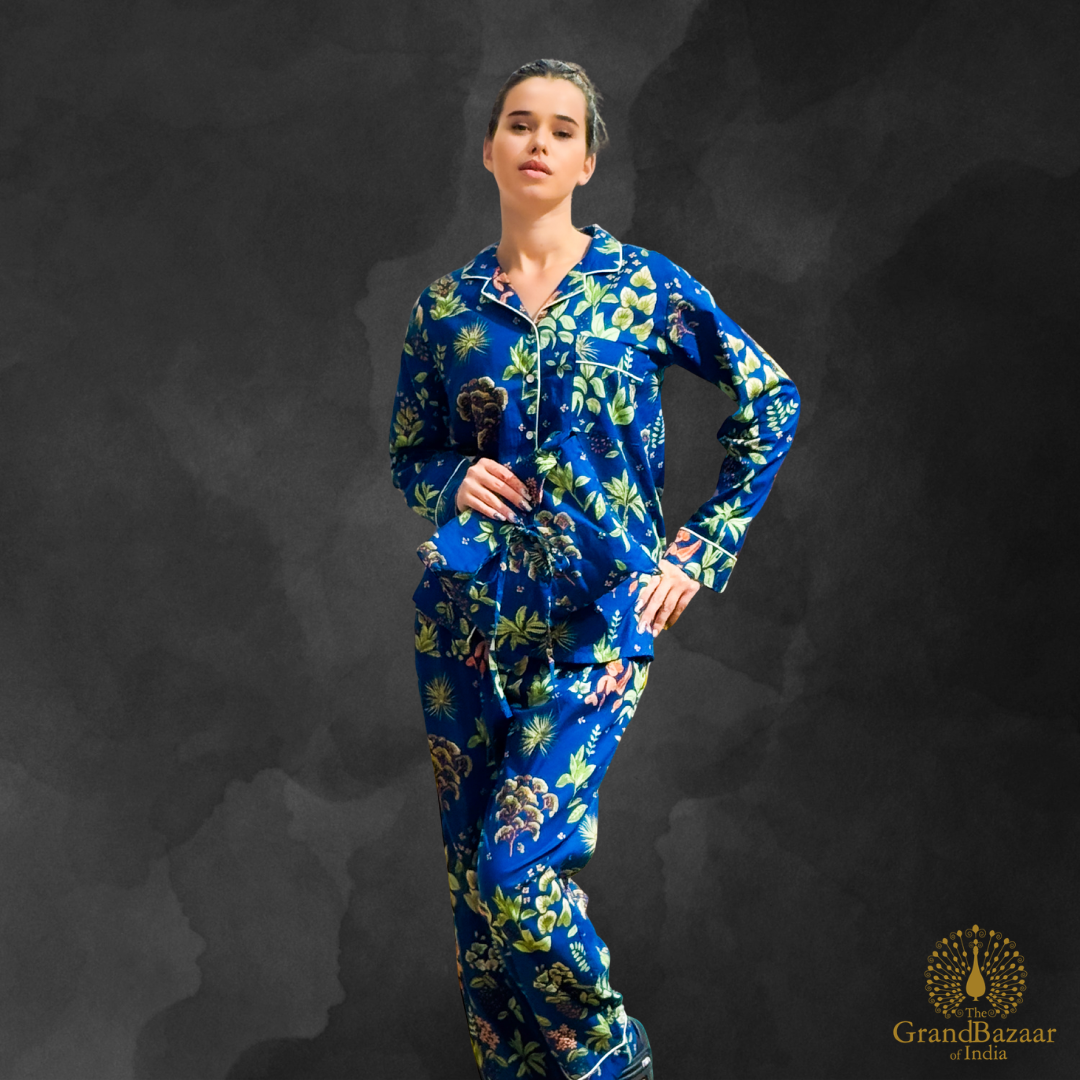 Royal Indigo Botanical Cotton Night Suit Set (NIGHT-SUIT-10-FEB26)