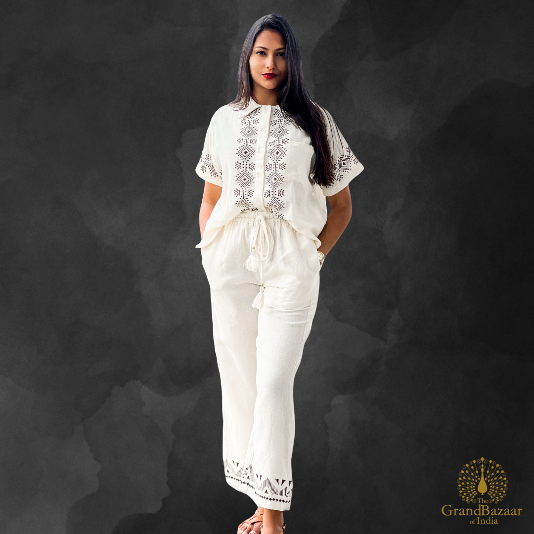 Elegant Cotton Embroidered Co-Ord Set – White (CST-27-JL25)