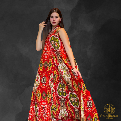Crimson Heritage Ikat Print Maxi Dress – Pure Cotton Free-Size Dress (COTTON-DRESS-03-2999-FEB26)