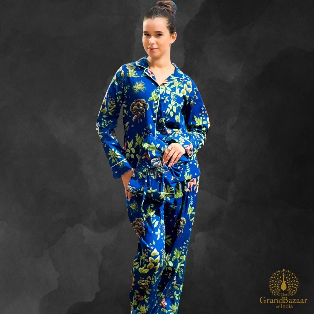 Royal Indigo Botanical Cotton Night Suit Set (NIGHT-SUIT-10-FEB26)