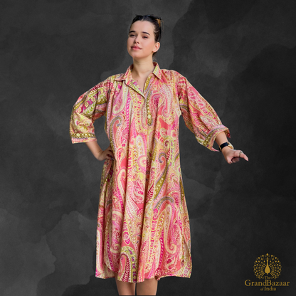 Pink Multi-Color Paisley Print Cotton Shirt Dress (COTTON-DRESS-05-FEB26)