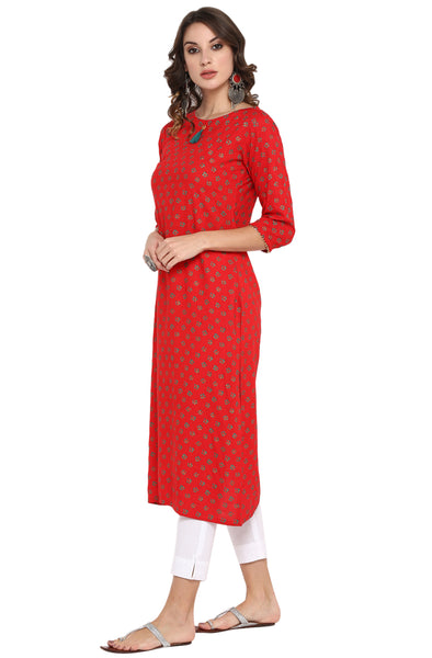 Red Kurti with White Pants