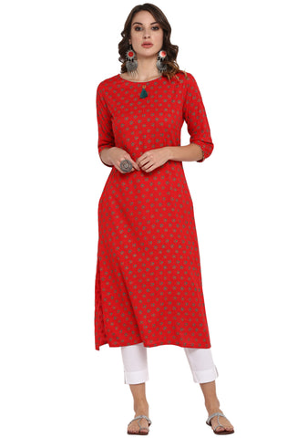 Red Kurti with White Pants