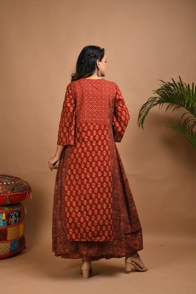Terracotta Kurti with mirror work and palazzo
