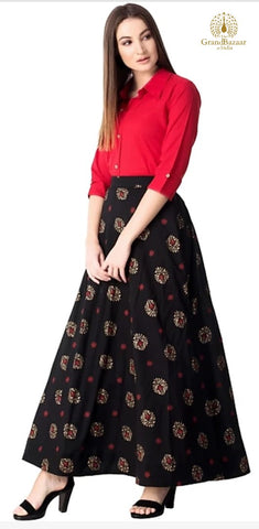 Red Top with Black Skirt
